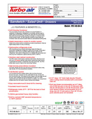 Turbo Air PST-48-D4-N 48 1/4" PRO Series Sandwich/Salad Prep Table w/ Refrigerated Base - Donut-Equipment.com