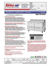 Turbo Air PST-60-D4-N 60 1/4" PRO Series Sandwich/Salad Prep Table w/ Refrigerated Base - Donut-Equipment.com