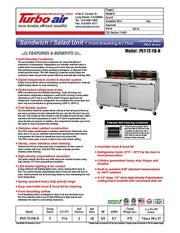 Turbo Air PST-72-FB-N 72 5/8" PRO Series Sandwich/Salad Prep Table w/ Refrigerated Base - Donut-Equipment.com