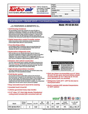 Turbo Air PST-60-D4-FB-N 60 1/4" PRO Series Sandwich/Salad Prep Table w/ Refrigerated Base - Donut-Equipment.com