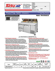 Turbo Air TPR-67SD-D2-N 67" Pizza Prep Table with 1 Door and 2 Drawers - Donut-Equipment.com