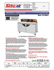Turbo Air TST-60SD-N 60" Super Deluxe 2 Door Refrigerated Sandwich Prep Table - Donut-Equipment.com
