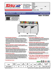 Turbo Air TST-72SD-N 72" Super Deluxe 3 Door Refrigerated Sandwich Prep Table - Donut-Equipment.com