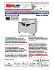 Turbo Air Super Deluxe TST-48SD-N-CL 48" 2 Door Refrigerated Sandwich Prep Table with Clear Lid - Donut-Equipment.com