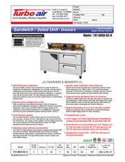 Turbo Air TST-60SD-D2-N 60" 1 Door 2 Drawer Refrigerated Sandwich Prep Table - Donut-Equipment.com
