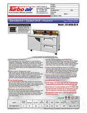 Turbo Air TST-60SD-D2-N 60" 1 Door 2 Drawer Refrigerated Sandwich Prep Table - Donut-Equipment.com