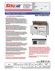 Turbo Air Super Deluxe TST-60SD-24-D2-N 60" 1 Door 2 Drawer Mega Top Refrigerated Sandwich Prep Table - Donut-Equipment.com
