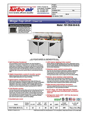 Turbo Air Super Deluxe TST-72SD-30-N-CL 72" 3 Door Mega Top Refrigerated Sandwich Prep Table with Clear Lid - Donut-Equipment.com