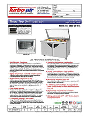 Turbo Air TST-60SD-24-N-GL 60" 2 Door Mega Top Hinged Glass Lid Refrigerated Sandwich Prep Table - Donut-Equipment.com