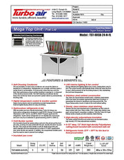 Turbo Air Super Deluxe TST-60SD-24-N-FL 60" 2 Door Refrigerated Mega Top Sandwich Prep Table with Flat Lid - Donut-Equipment.com