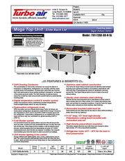 Turbo Air TST-72SD-30-N-SL 72" 3 Door Mega Top Sliding Lid Refrigerated Sandwich Prep Table - Donut-Equipment.com