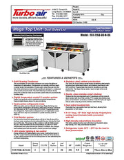 Turbo Air TST-72SD-30-N-DS 72" 3 Door Mega Top Dual Sided Refrigerated Sandwich Prep Table - Donut-Equipment.com