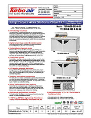 Turbo Air Super Deluxe TST-60SD-08S-N-CL 60" 2 Door Refrigerated Sandwich Prep Table with Clear Lid - Donut-Equipment.com
