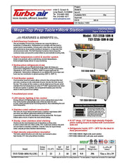 Turbo Air Super Deluxe TST-72SD-18M-N-LW 72" 3 Door Mega Top Refrigerated Sandwich Prep Table with Left Work Station - Donut-Equipment.com