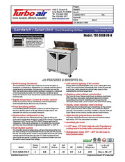 Turbo Air TST-36SD-FB-N 27 1/2" Super Deluxe Sandwich/Salad Prep Table - Donut-Equipment.com