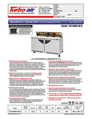 Turbo Air TST-60SD-FB-N 60 1/4" Super Deluxe Sandwich/Salad Prep Table - Donut-Equipment.com