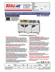 Turbo Air TST-72SD-FB-N 72 5/8" Super Deluxe Sandwich/Salad Prep Table - Donut-Equipment.com