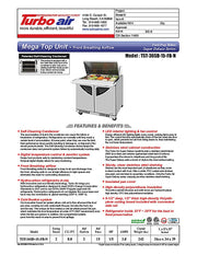 Turbo Air TST-36SD-15-FB-N 36-1/4"  Super Deluxe Mega Top Sandwich/Salad Prep Table - Donut-Equipment.com