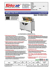 Turbo Air TST-48SD-18-FB-N 48 1/4" Super Deluxe Mega Top Sandwich/Salad Prep Table - Donut-Equipment.com