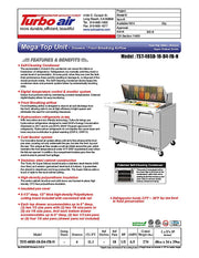 Turbo Air TST-48SD-18-D4-FB-N Super Deluxe 48" Mega Top Sandwich/Salad Prep Table with Four Drawers - Donut-Equipment.com