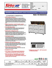 Turbo Air TST-72SD-D6-FB-N Super Deluxe 72" Sandwich/Salad Prep Table with 6 Drawers - Donut-Equipment.com