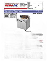 Turbo Air MST-36-N6 M3 Series 36" 2 Door Stainless Steel Refrigerated Sandwich Prep Table - Donut-Equipment.com