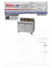 Turbo Air MST-48-N M3 Series 48" 2 Door Stainless Steel Refrigerated Sandwich Prep Table - Donut-Equipment.com