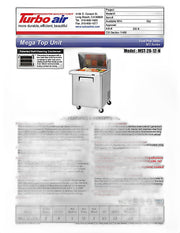 Turbo Air MST-28-12-N M3 Series 28" 1 Door Mega Top Stainless Steel Refrigerated Sandwich Prep Table - Donut-Equipment.com
