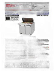 Turbo Air MST-36-15-N6 M3 Series 36" 2 Door Stainless Steel Refrigerated Sandwich Prep Table - Donut-Equipment.com