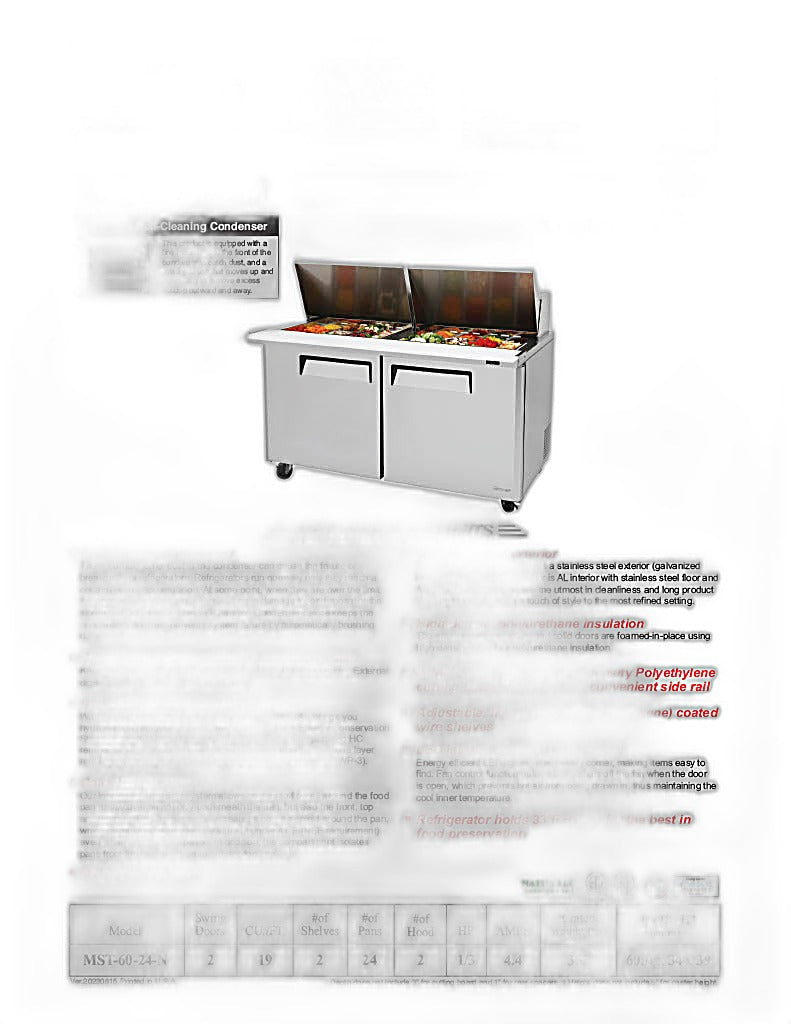 Turbo Air MST-60-24-N M3 Series 60" 2 Door Mega Top Stainless Steel Refrigerated Sandwich Prep Table - Donut-Equipment.com