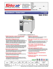 Turbo Air JST-36-N 36" 1 Door Side Mount Compressor Refrigerated Sandwich Prep Table - Donut-Equipment.com