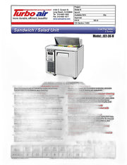 Turbo Air JST-36-N 36" 1 Door Side Mount Compressor Refrigerated Sandwich Prep Table - Donut-Equipment.com