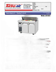 Turbo Air JST-48-N 48" 2 Door Side Mount Compressor Refrigerated Sandwich Prep Table - Donut-Equipment.com