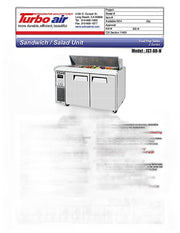 Turbo Air JST-60-N 60" 2 Door Side Mount Compressor Refrigerated Sandwich Prep Table - Donut-Equipment.com
