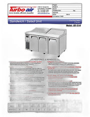 Turbo Air JST-72-N 71" 3 Door Side Mount Compressor Refrigerated Sandwich Prep Table - Donut-Equipment.com