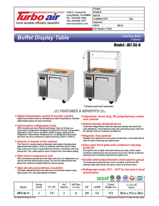 Turbo Air JBT-36-N 35" Stainless Steel Refrigerated Buffet Display Table - Donut-Equipment.com