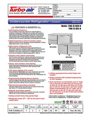 Turbo Air PUR-72-D2R-N 72 5/8" Undercounter Refrigerator w/ 1 Sections - 1 Door & 2 Drawers - Donut-Equipment.com