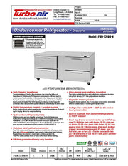 Turbo Air PUR-72-D4-N 72 5/8" W Undercounter Refrigerator w/ 2 Sections & 4 Drawers - Donut-Equipment.com
