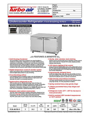 Turbo Air PUR-48-FB-N 48 1/4" W Undercounter Refrigerator w/ (2) Section & (2) Doors, Front Breathing - Donut-Equipment.com