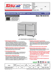 Turbo Air PUR-48-D4-FB-N 48 1/4" W Undercounter Refrigerator w/ (2) Section & (4) Drawers, Front Breathing - Donut-Equipment.com