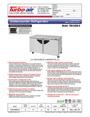 Turbo Air TUR-60SD-N 60 1/4" W Undercounter Refrigerator w/ 2 Section & 2 Doors - Donut-Equipment.com