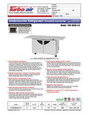 Turbo Air TUR-48SD-E-N 72 5/8" W Undercounter Refrigerator w/ 2 Sections & 2 Doors, Extended Countertop - Donut-Equipment.com