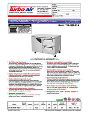 Turbo Air TUR-48SD-D2-N 48 1/4" W Undercounter Refrigerator w/ 2 Sections, 1 Door & 2 Drawers - Donut-Equipment.com
