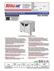 Turbo Air TUF-36SD-N 36 1/4" W Undercounter Freezer w/ 2 Sections & 2 Doors - Donut-Equipment.com
