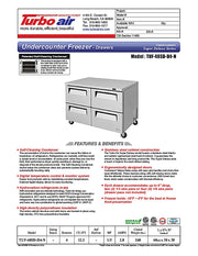 Turbo Air TUF-48SD-D4-N 48 1/4" W Undercounter Freezer w/ 2 Sections & 4 Drawers - Donut-Equipment.com