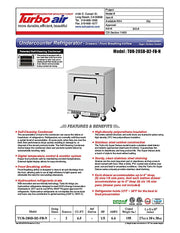 Turbo Air TUR-28SD-D2-FB-N 27 1/2" W Undercounter Refrigerator w/ 1 Section, 2 Drawers & Front Breathing - Donut-Equipment.com
