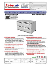 Turbo Air TUR-60SD-D4-FB-N 60 1/4" W Undercounter Refrigerator w/ 2 Sections, 4 Drawers & Front Breathing - Donut-Equipment.com