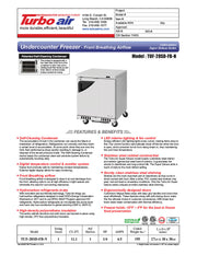 Turbo Air TUF-28SD-FB-N 27 1/2" W Undercounter Freezer w/ 1 Section, Solid Door & Front Breathing - Donut-Equipment.com