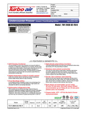 Turbo Air TUF-28SD-D2-FB-N 27 1/2" W Undercounter Freezer w/ 1 Section, 2 Drawers & Front Breathing - Donut-Equipment.com