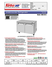 Turbo Air MUR-48-N 48 1/4" W Undercounter Refrigerator w/ 2 Sections & 2 Solid Doors - Donut-Equipment.com